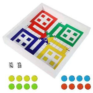 Ludo Board Game with Glass Top, one Dice Cup, 2 Dices and 16 Plastic cou…